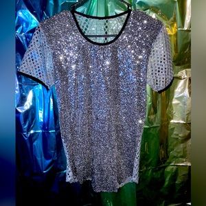 Silver glitter sparkle shirt w mesh back